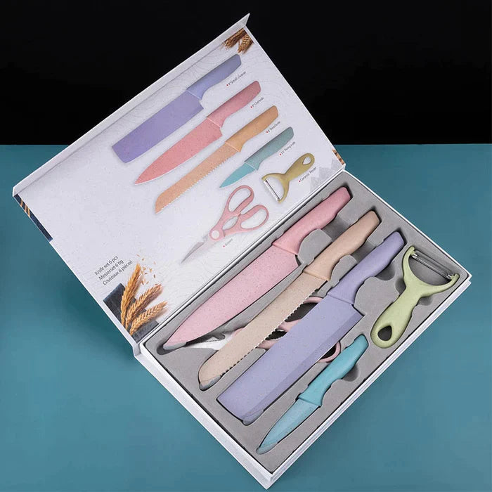 SET 6 PIEZAS DE CUCHILLOS ACERO INOXIDABLE DE COLORES - COLOR KNIFE